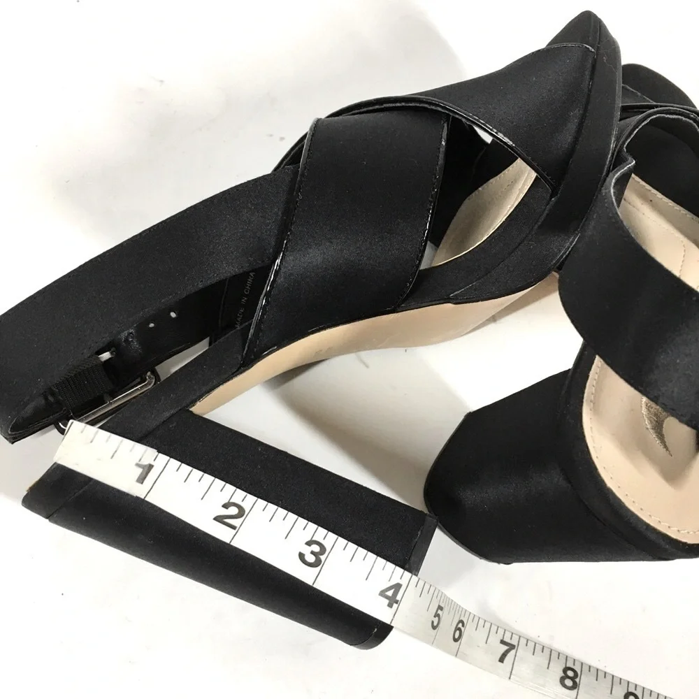 Nina New York Black Criss Cross Straps Platform Open Toe Sandal Heels Size 7.5M